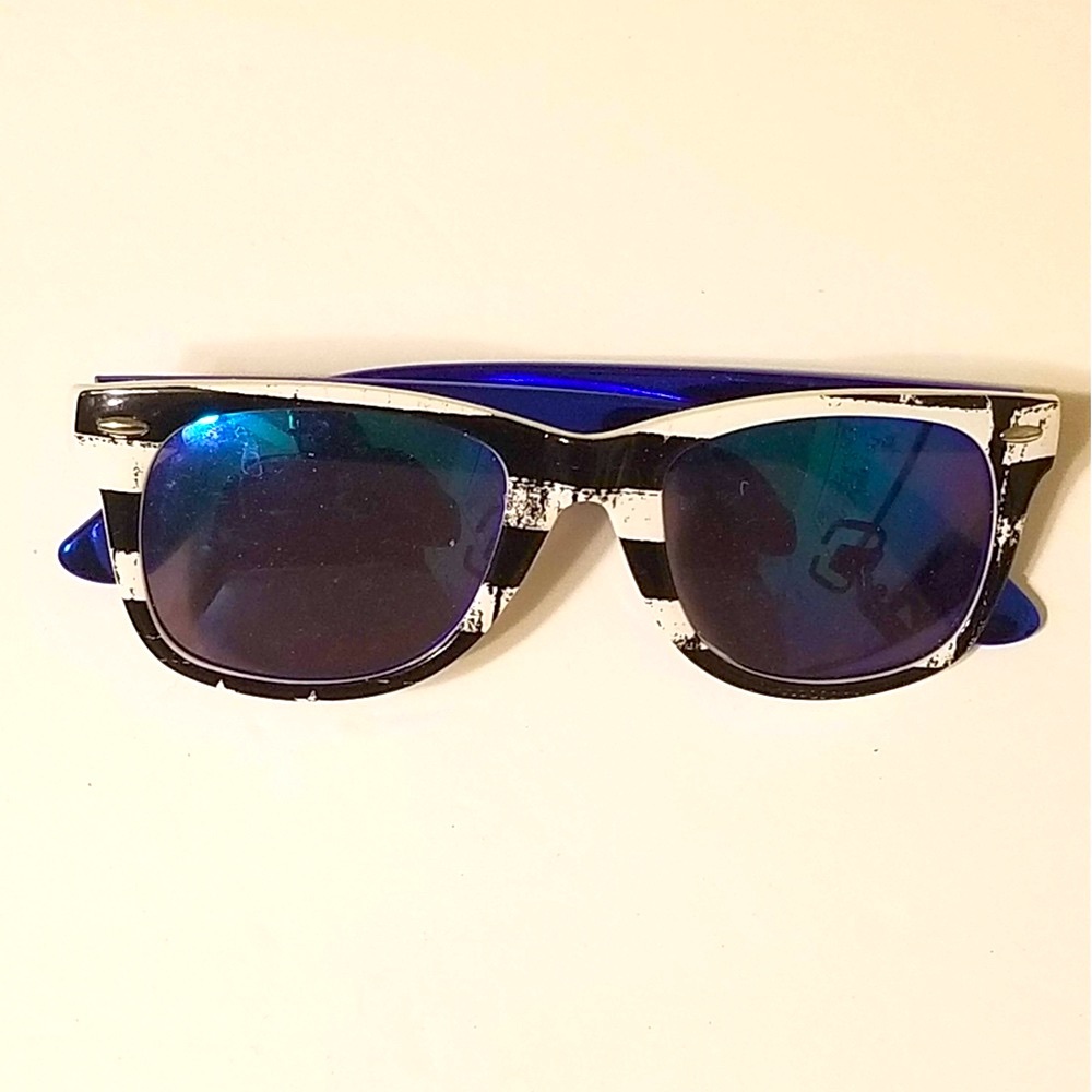 Striped 4th of July Blue, Black and White Sunglasses